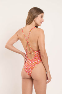 Model Back: Rio De Sol One-Piece Floral-Scales Sunny